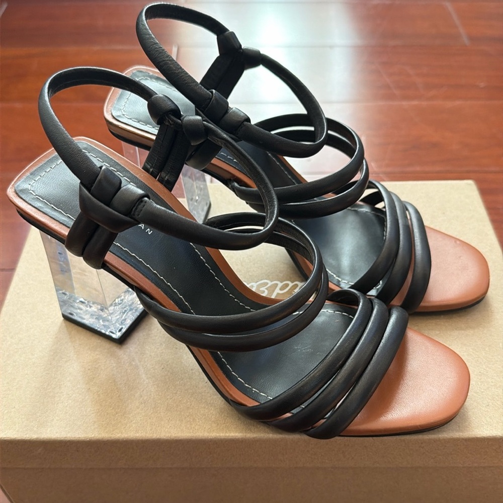 Zara Black Strappy Heels with Clear Block